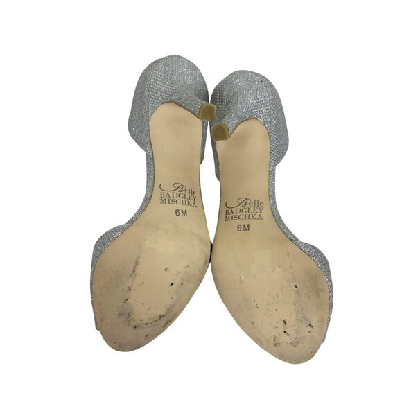 Belle Badgley Mischka Women's 6 Silver Rhinestones Peep Toe Heels Wedding Formal - Picture 13 of 13